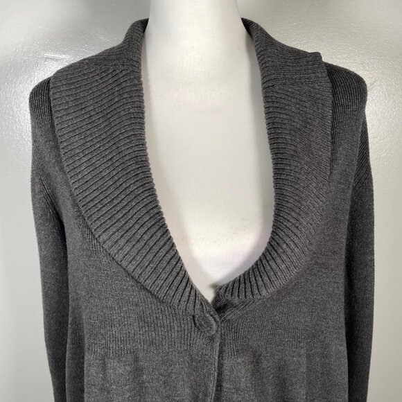 JM Collection Charcoal Gray Shawl Neck 1 Button Lock Long Sleeve Cardigan L - Picture 3 of 12